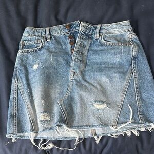 Distressed Denim Mini Skirt